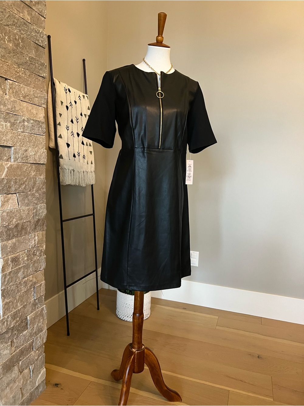 Nannette Black Faux Leather Zip-Front Dress